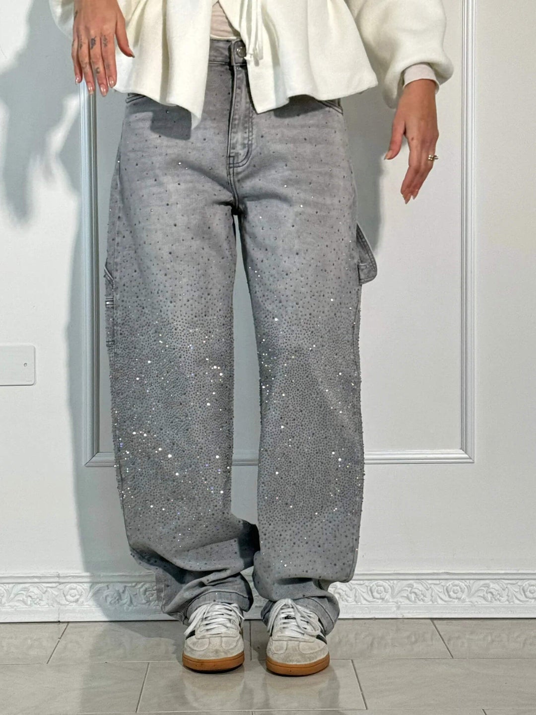 Rhinestone denim jeans