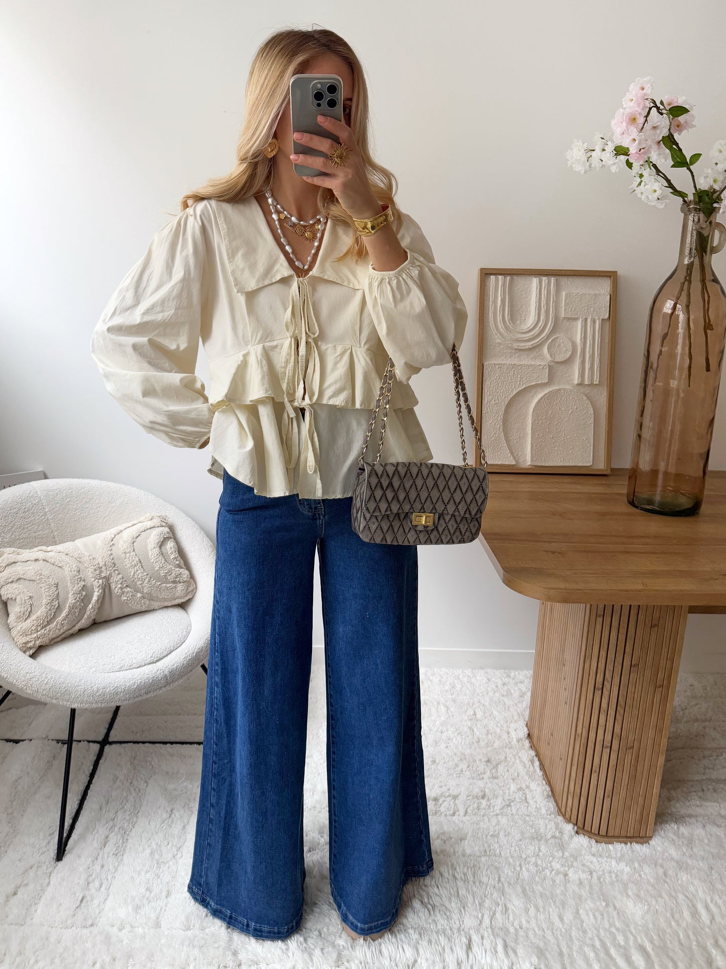 PATTI raw blue wide-leg high-waisted jeans