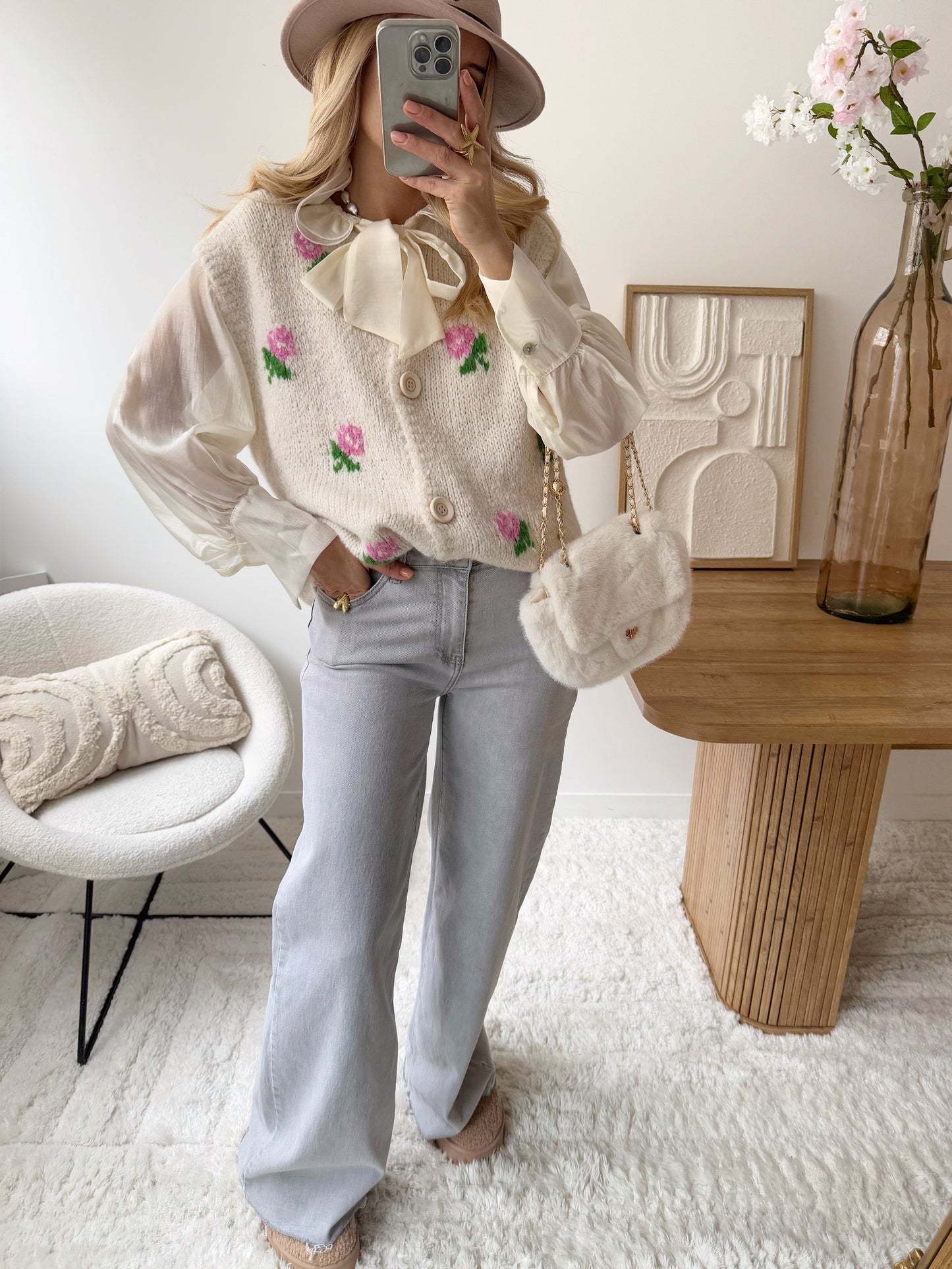 LERANI wide leg jeans - light gray