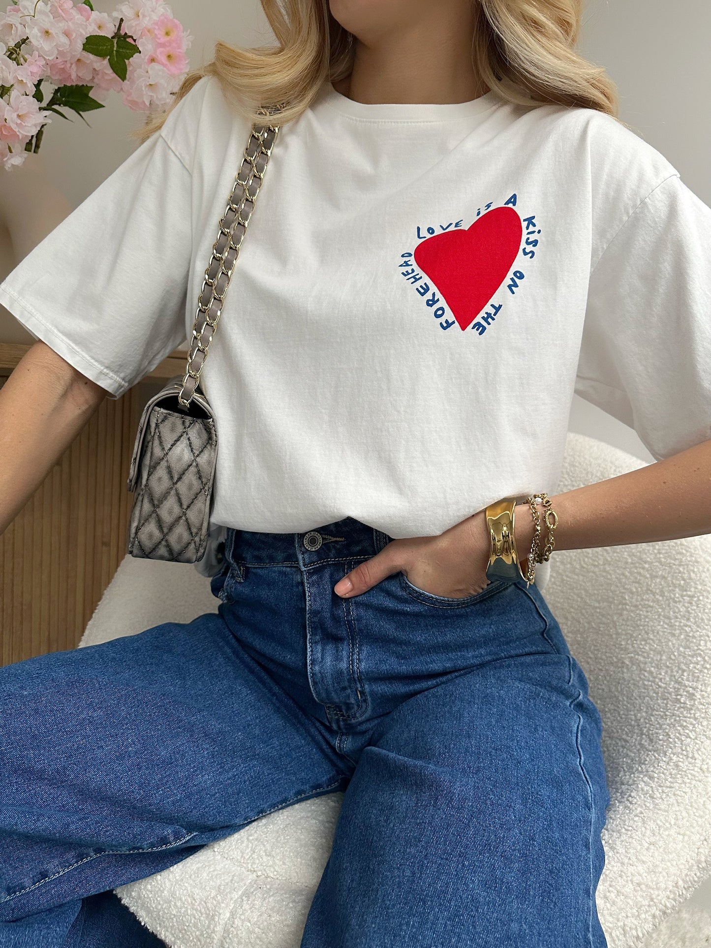 GRETCHEL white short-sleeved heart print T-shirt