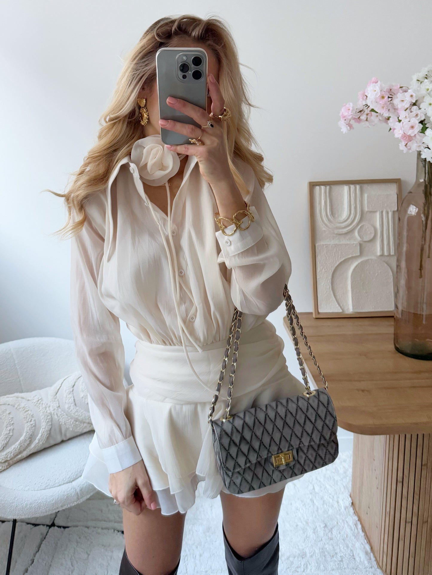 NADRIA ivory ruffled short dress