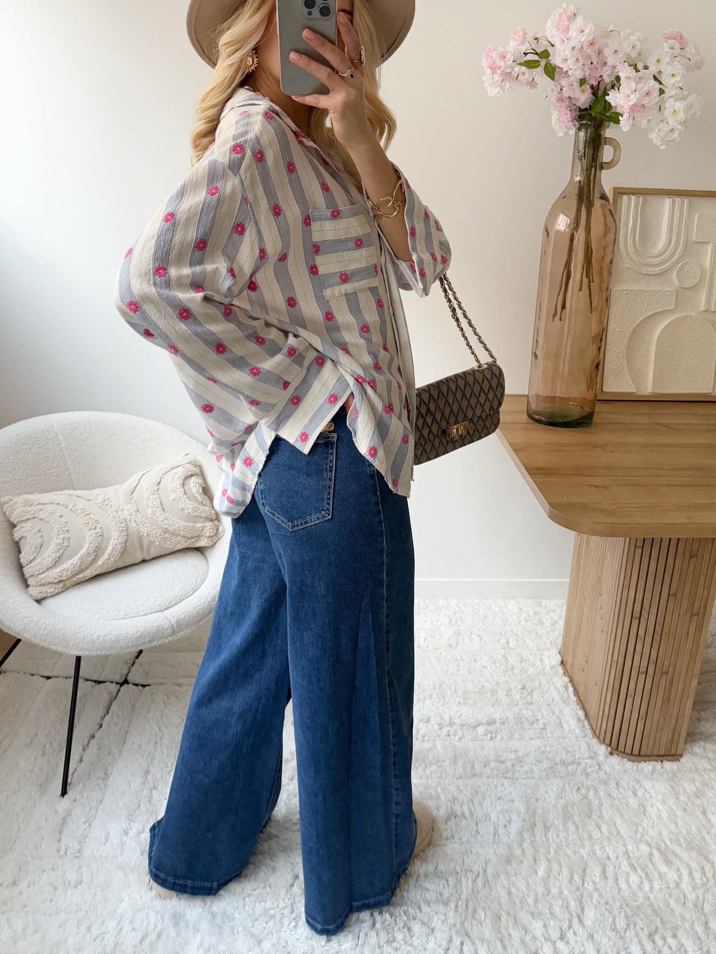 PATTI raw blue wide-leg high-waisted jeans