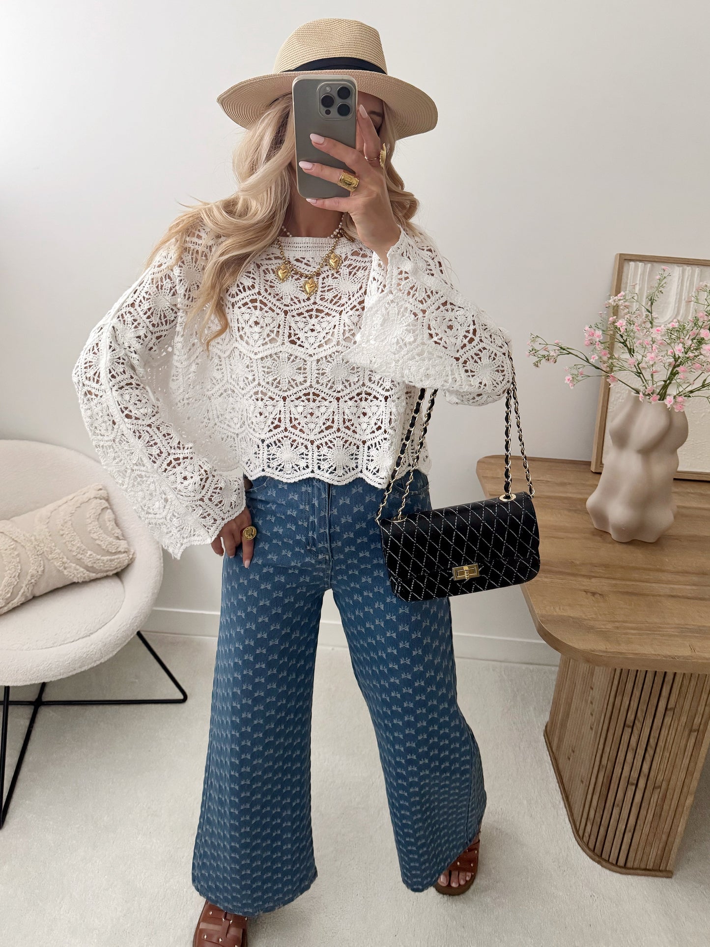 LYA knot print denim jeans