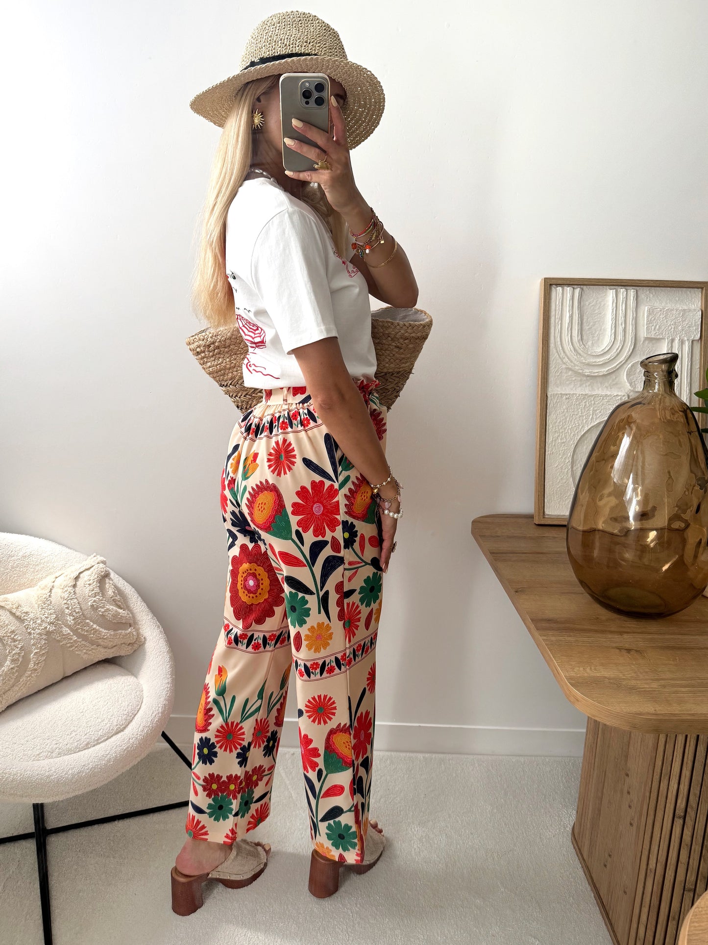 ISNELLO floral print belted pants
