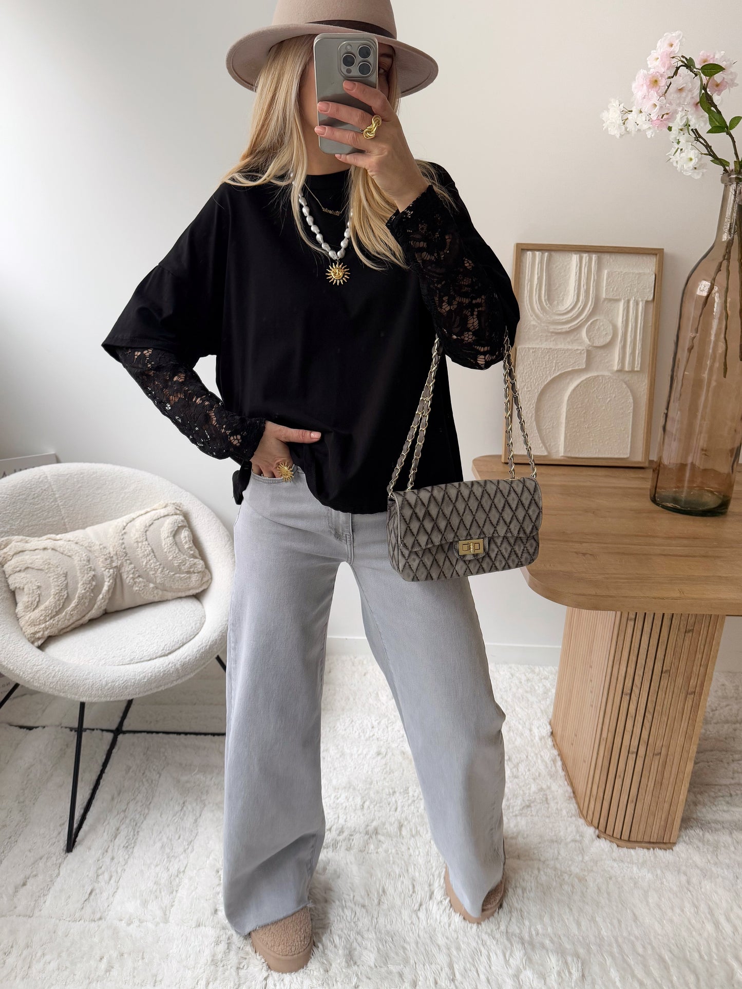 LERANI wide leg jeans - light gray