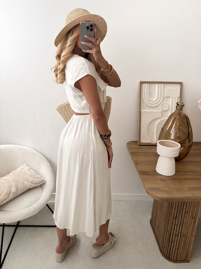 PALAMAS linen blend midi dress - beige