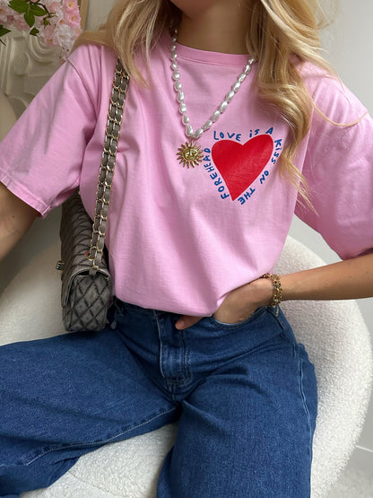 GRETCHEL pink short-sleeved heart print T-shirt