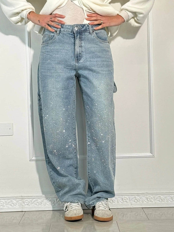 Rhinestone denim jeans