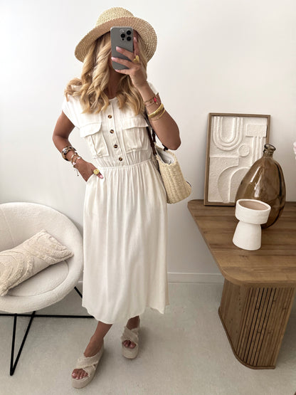 PALAMAS linen blend midi dress - beige