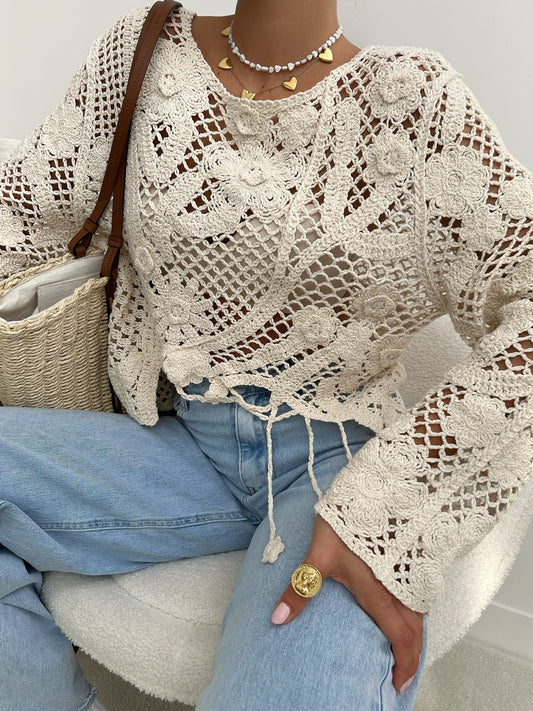 BIAGIO crochet openwork knit top