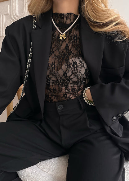 DEBRA black lace sheer bodysuit