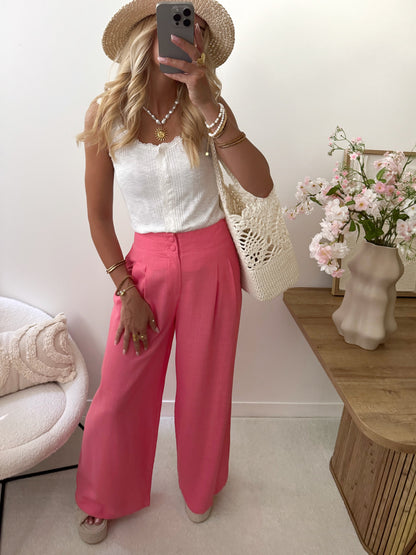PARAVIA wide-leg linen blend trousers - pink