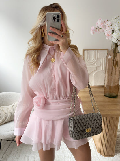 NADRIA powder pink ruffled short dress