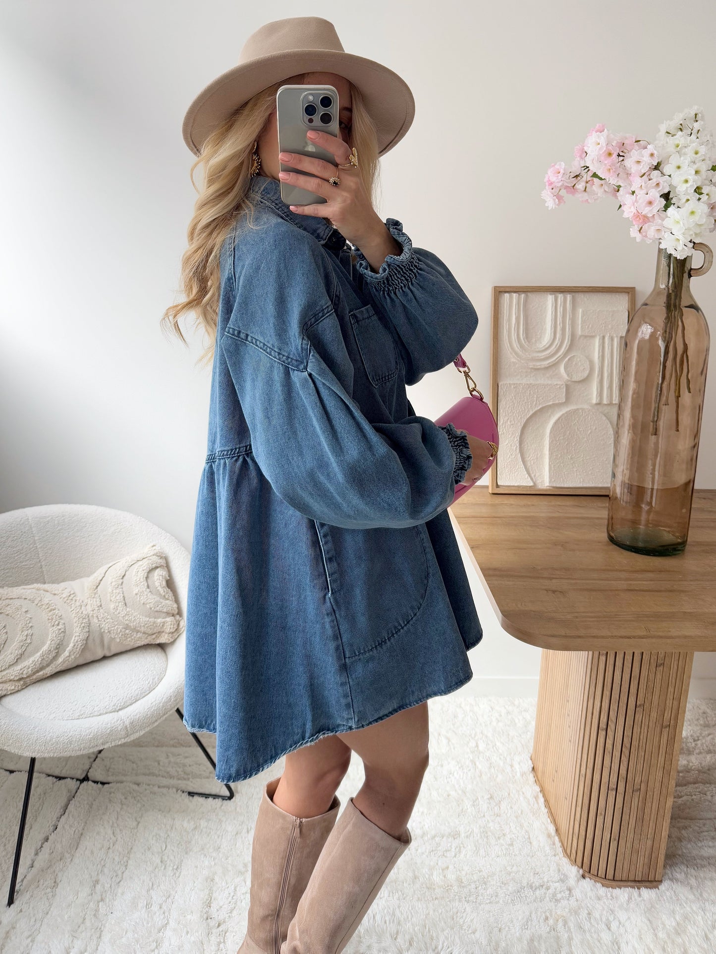 ALANYS Shirt Collar Denim Dress
