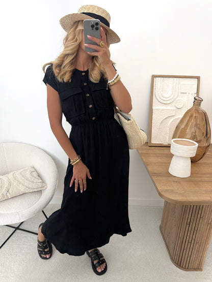 PALAMAS linen blend midi dress - black