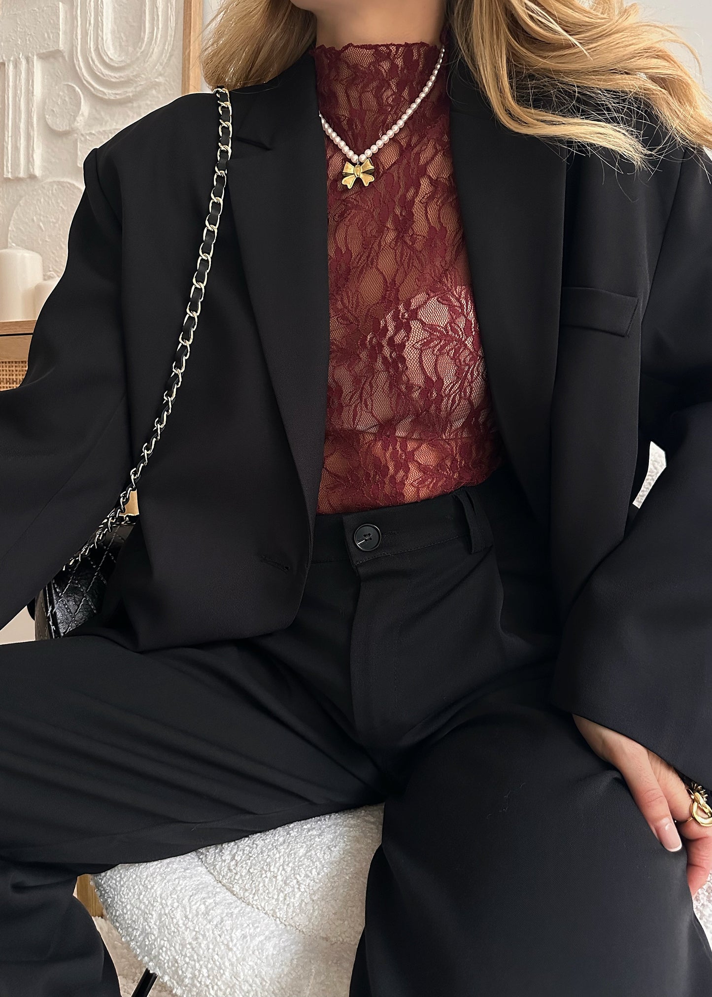 DEBRA Burgundy Lace Sheer Bodysuit