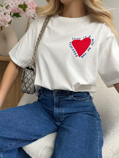 GRETCHEL white short-sleeved heart print T-shirt