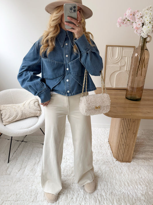 BEE beige straight cut high waist jeans