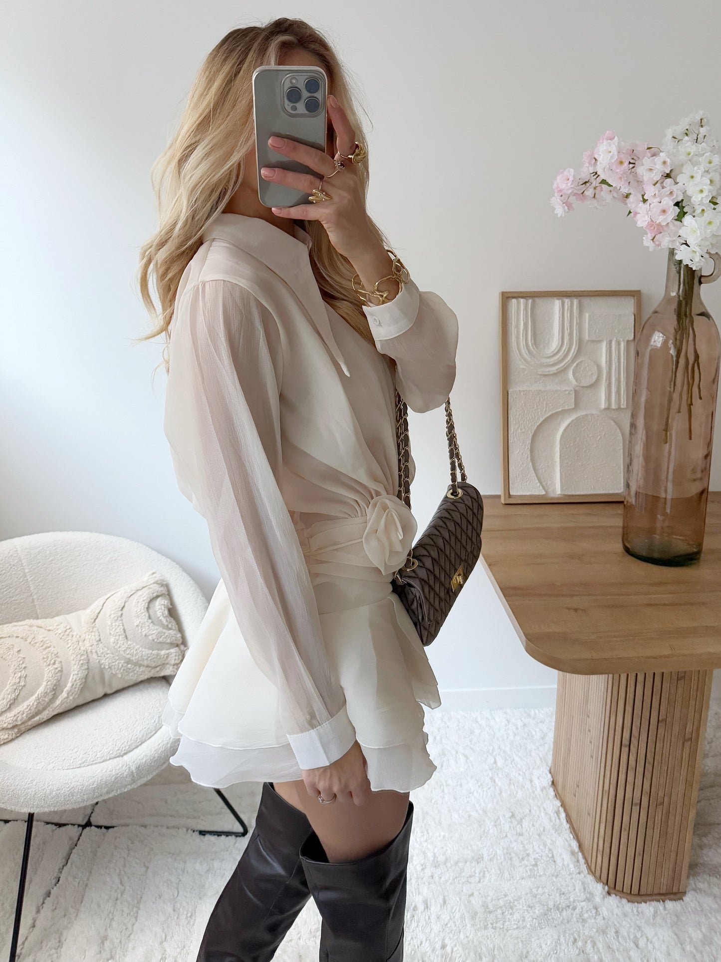 NADRIA ivory ruffled short dress