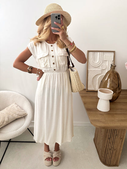 PALAMAS linen blend midi dress - beige