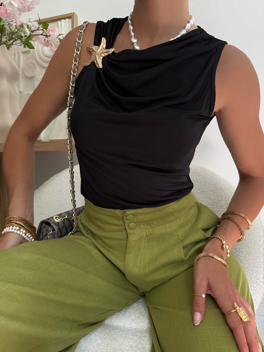 ASTERI draped sleeveless top with star - black