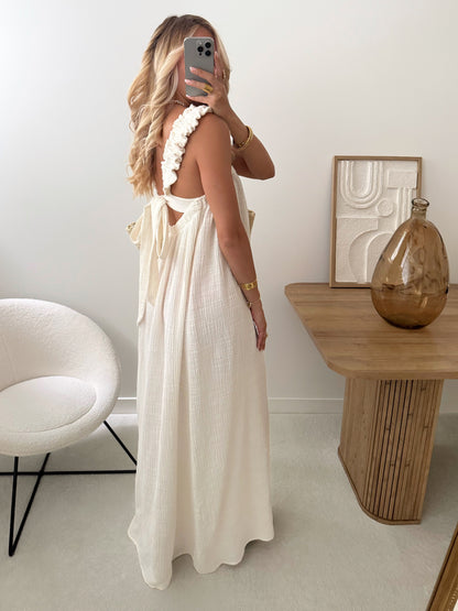 OSMANIA cotton gauze long strap dress - ecru PRE-ORDER
