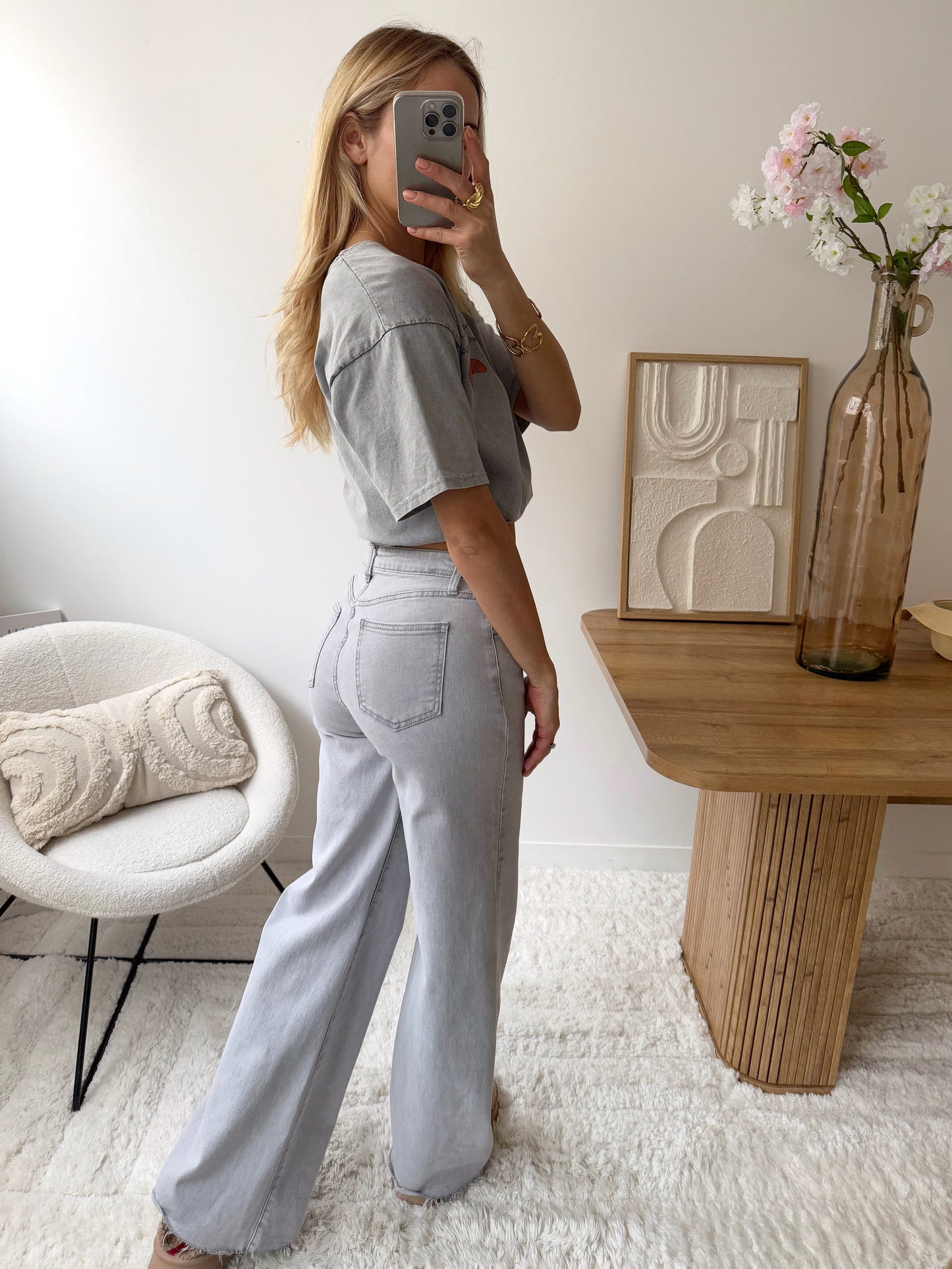 LERANI wide leg jeans - light gray